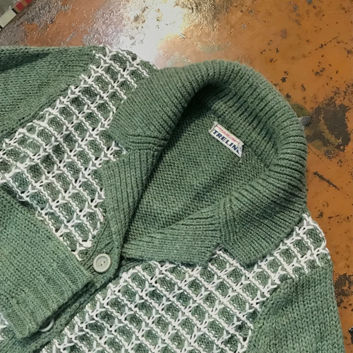 Japan 빈티지 카키 그린 하찌 카라 니트 가디건 여성 55 66 상품이미지3