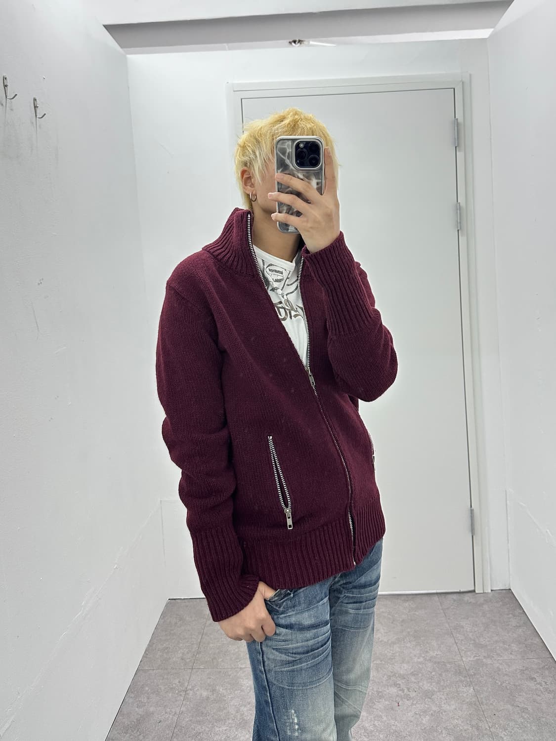 Warehouse wine knit zip up 상품이미지2