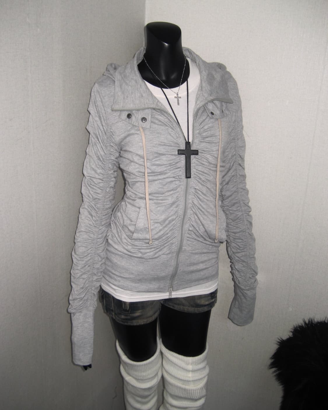 그레이 셔링 하이넥 후드집업 상품이미지6