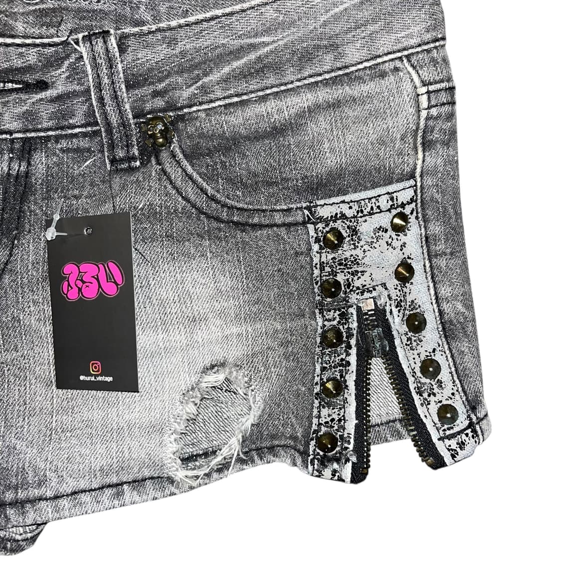 해골 스터드 데미지 숏팬츠 펑크y2k갸루 상품이미지2