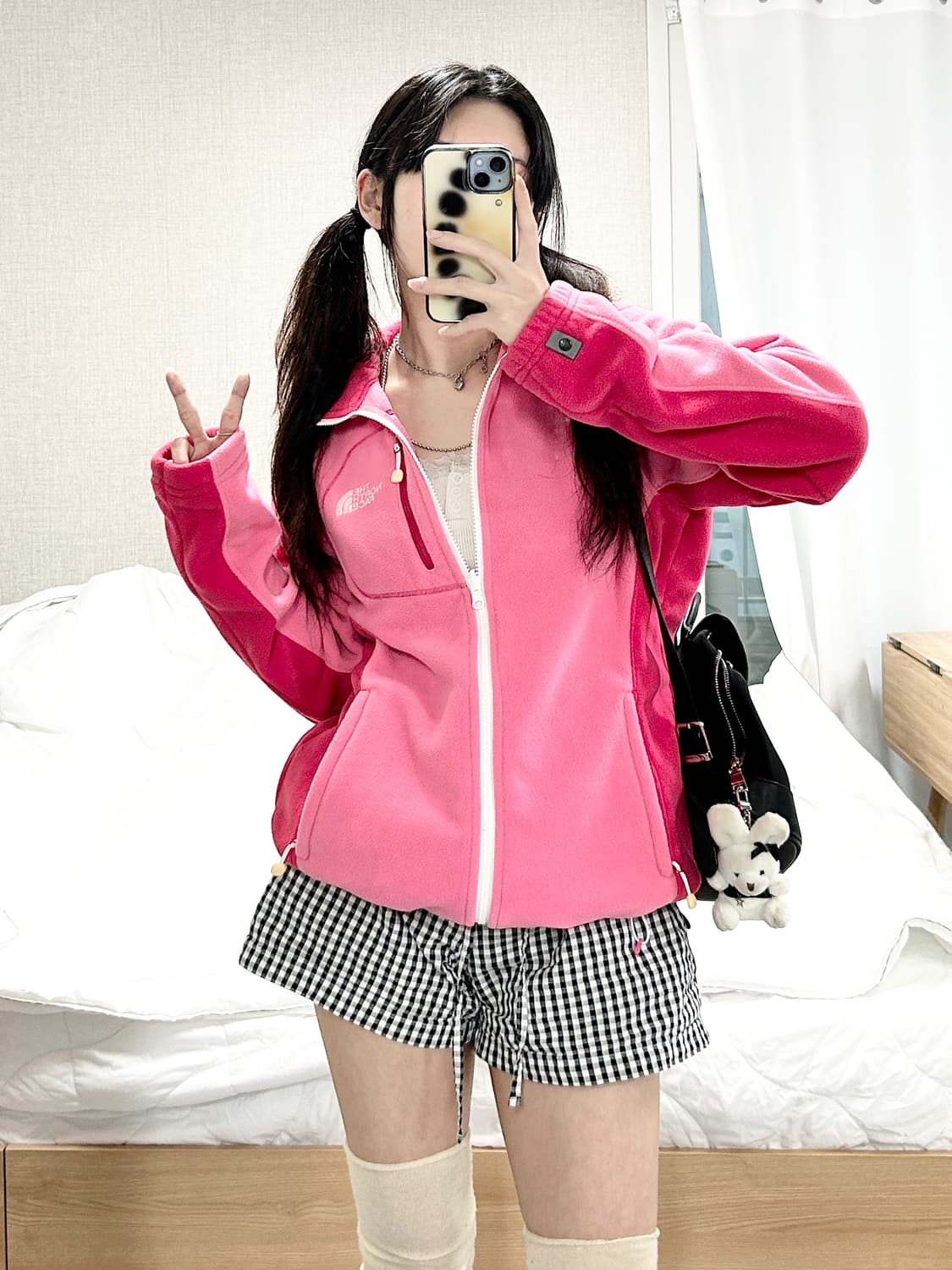 노스페이스 핑크 배색 플리스 집업 상품이미지2