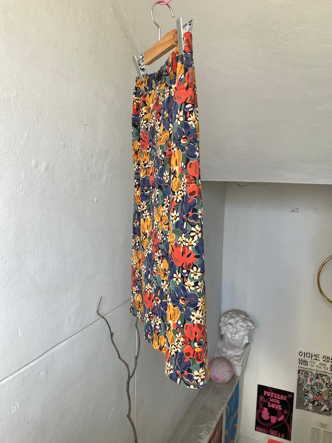 코듀로이 A라인 플라워 미디 스커트 상품이미지4