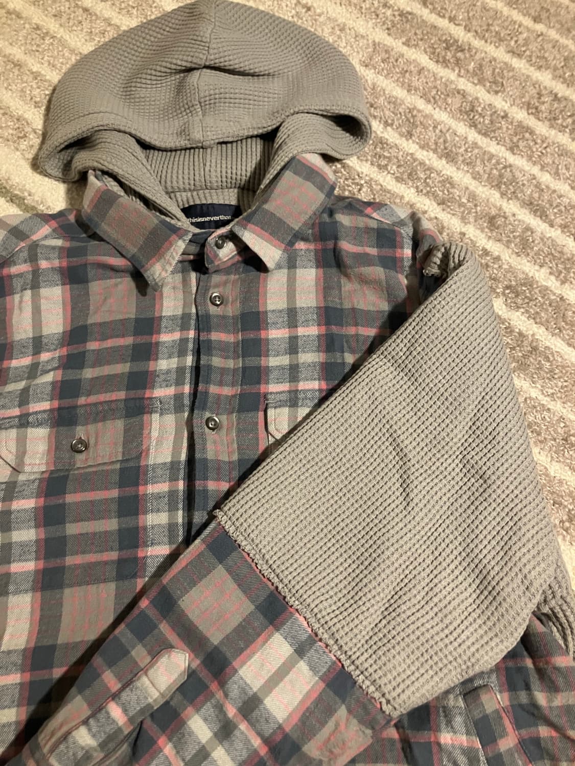 디스이즈네버댓 플레이드 체크후드 셔츠 그레이 S 상품이미지4