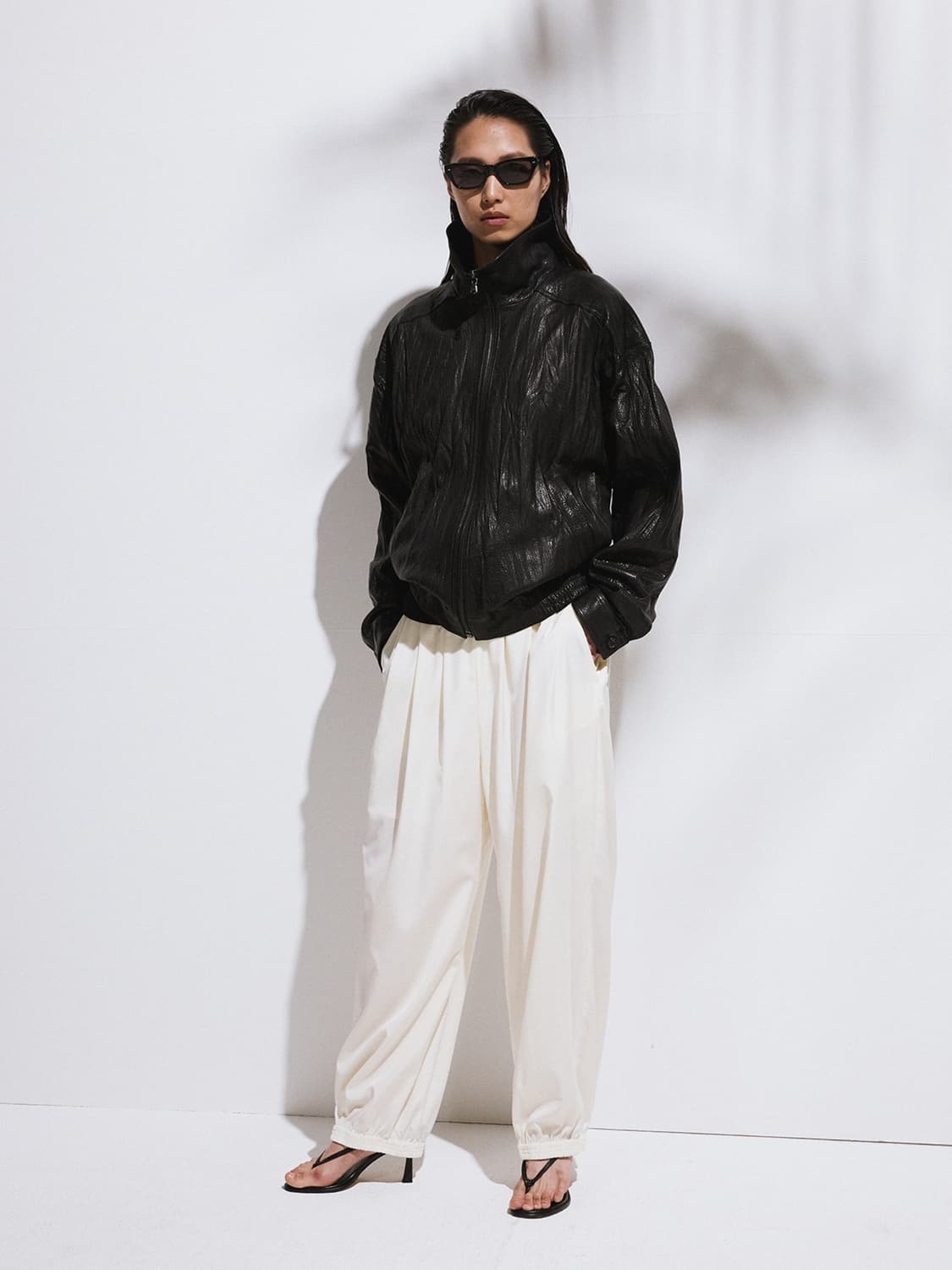 렉토 RECTO 하이넥 크링클 레더 점퍼 블랙 상품이미지2