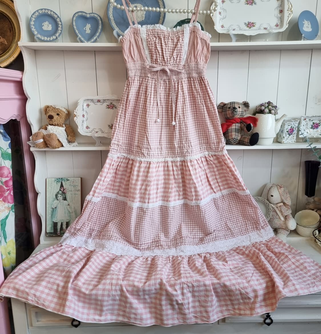 리즈리사 딸기우유 깅엄체크롱원피스 상품이미지1