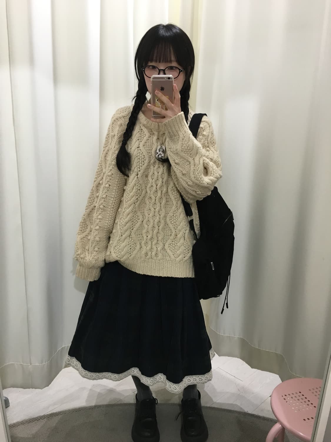 모리 체크 레이스 미디 스커트 상품이미지2