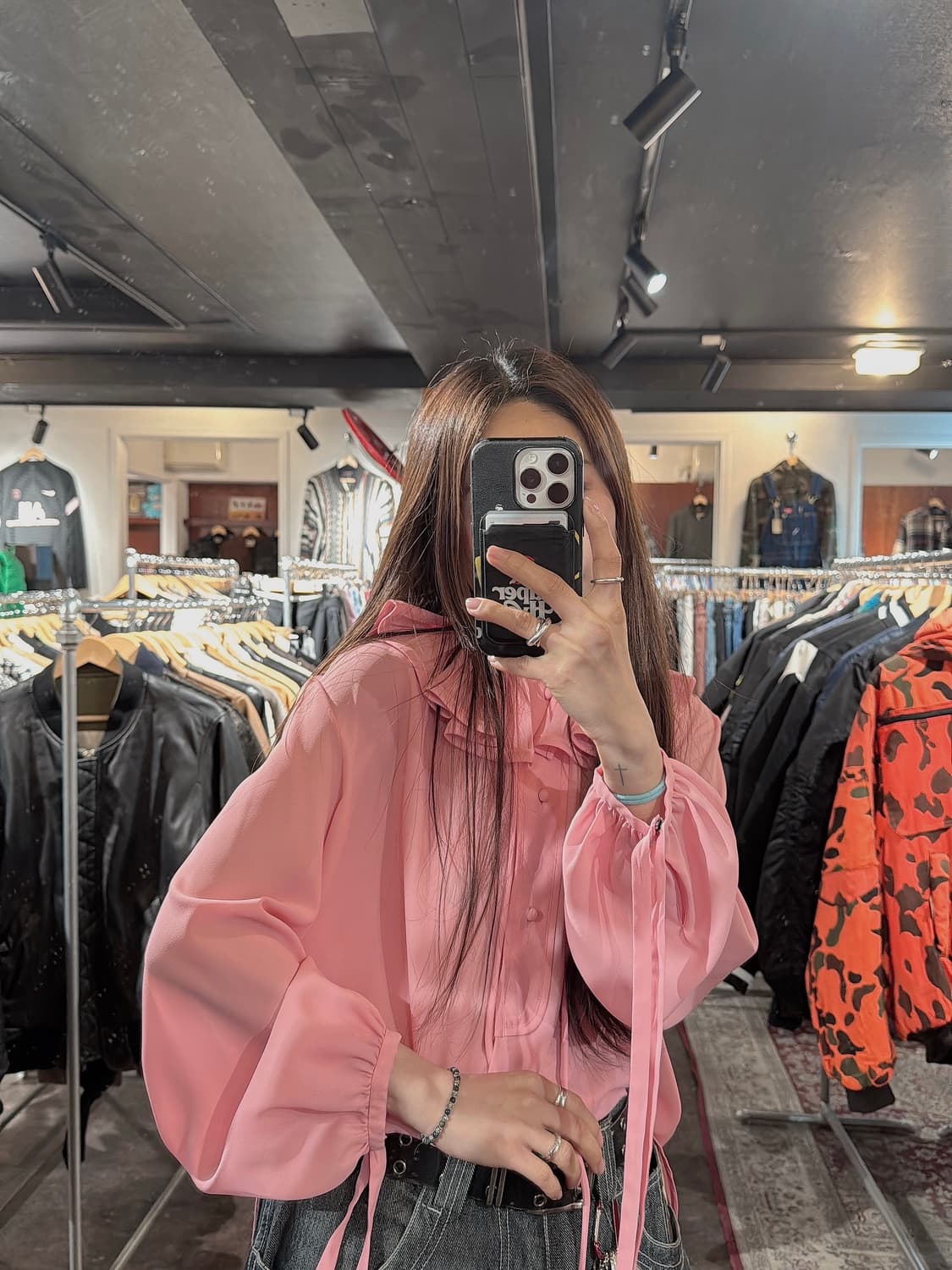 럭키슈에뜨 러플 카라 프릴 플리츠 리본 핑크 블라우스 셔츠 F 상품이미지8