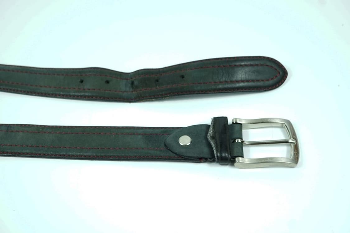 유니크 레드 스티치 포인트 다크그린 레더 벨트 상품이미지5