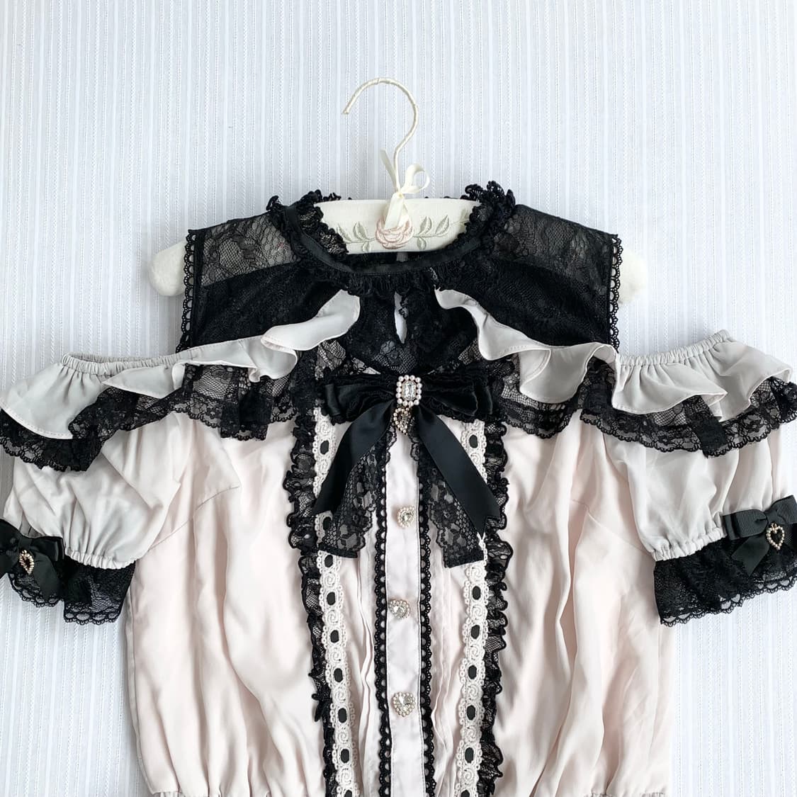 양지뢰깔 ♥ 뮤트핑크 블랙 레이스 블라우스 상품이미지2