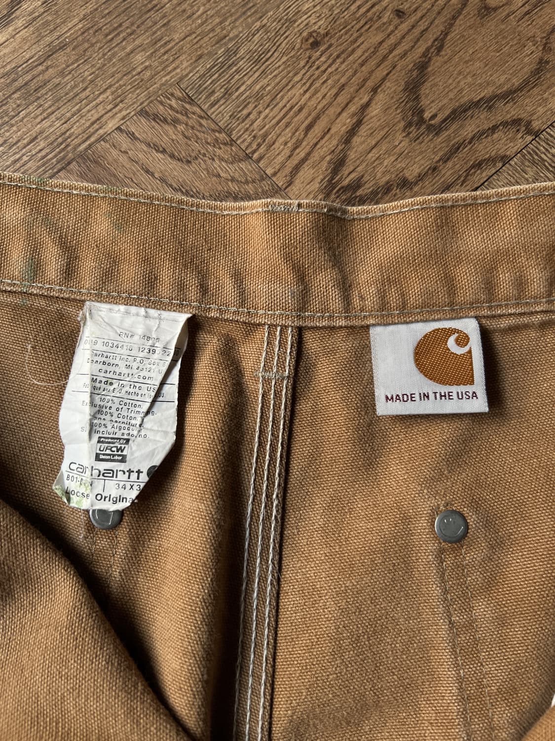 [34]칼하트 Made in USA 더티워싱 브라운 더블니 워크 팬츠 상품이미지4