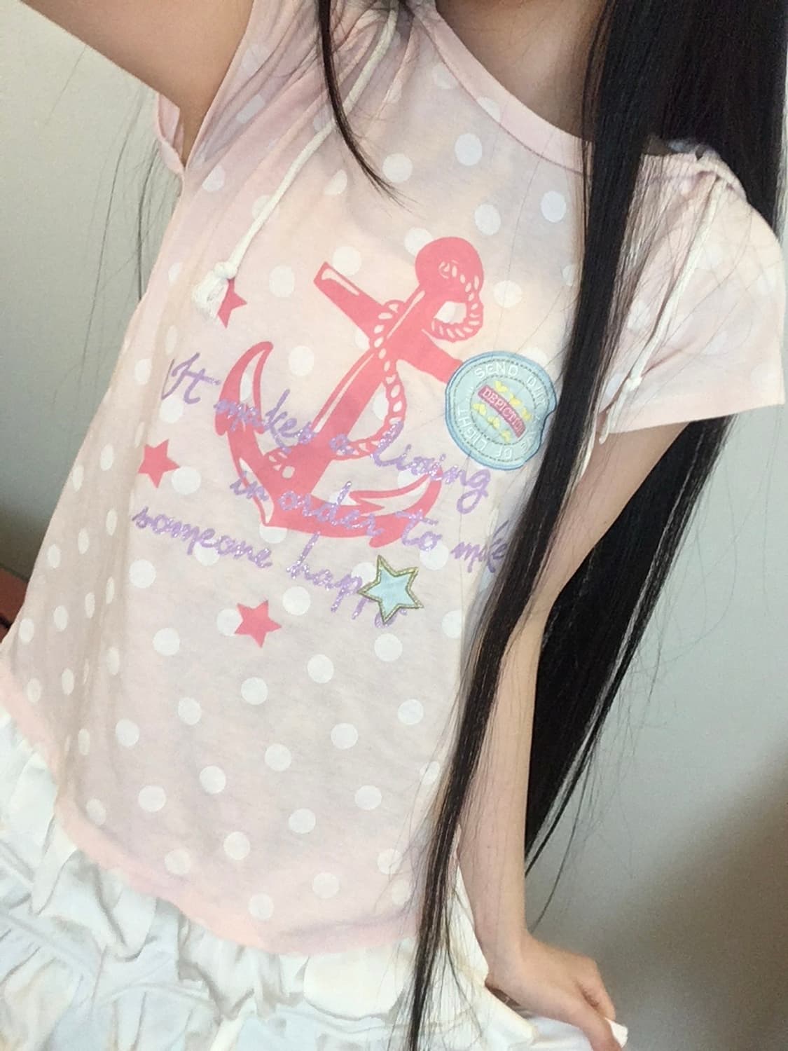 연핑크 도트 닻 별 후드 티셔츠 조지후쿠 히메갸루 땡땡이 모리걸 상품이미지5