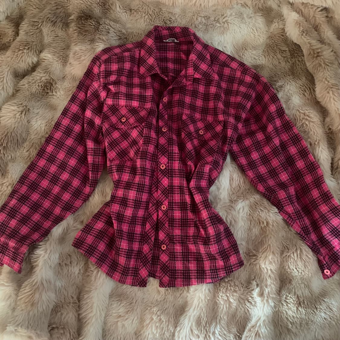 갸루 오네갸루 핑크 체크셔츠 상품이미지2