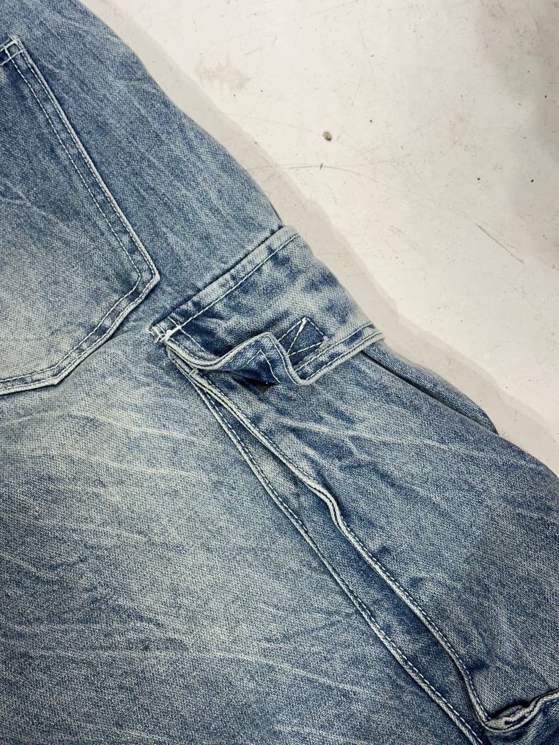 빈티지 연청 대대장 와이드 데님 카고 팬츠 멀티 포켓 캣워싱 청바지 M 상품이미지6