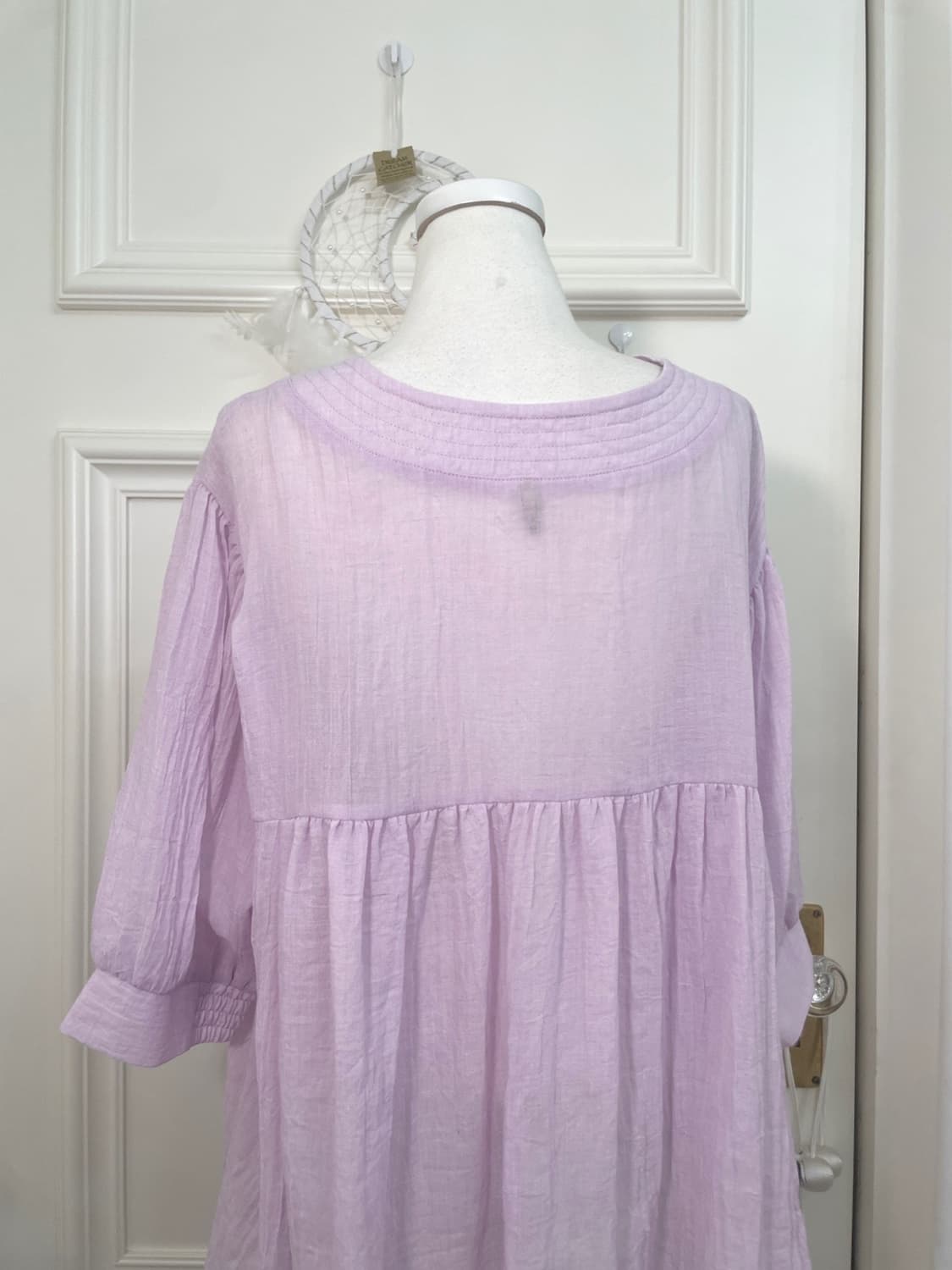 pink lavender cotton v-neck shirring ove 상품이미지4