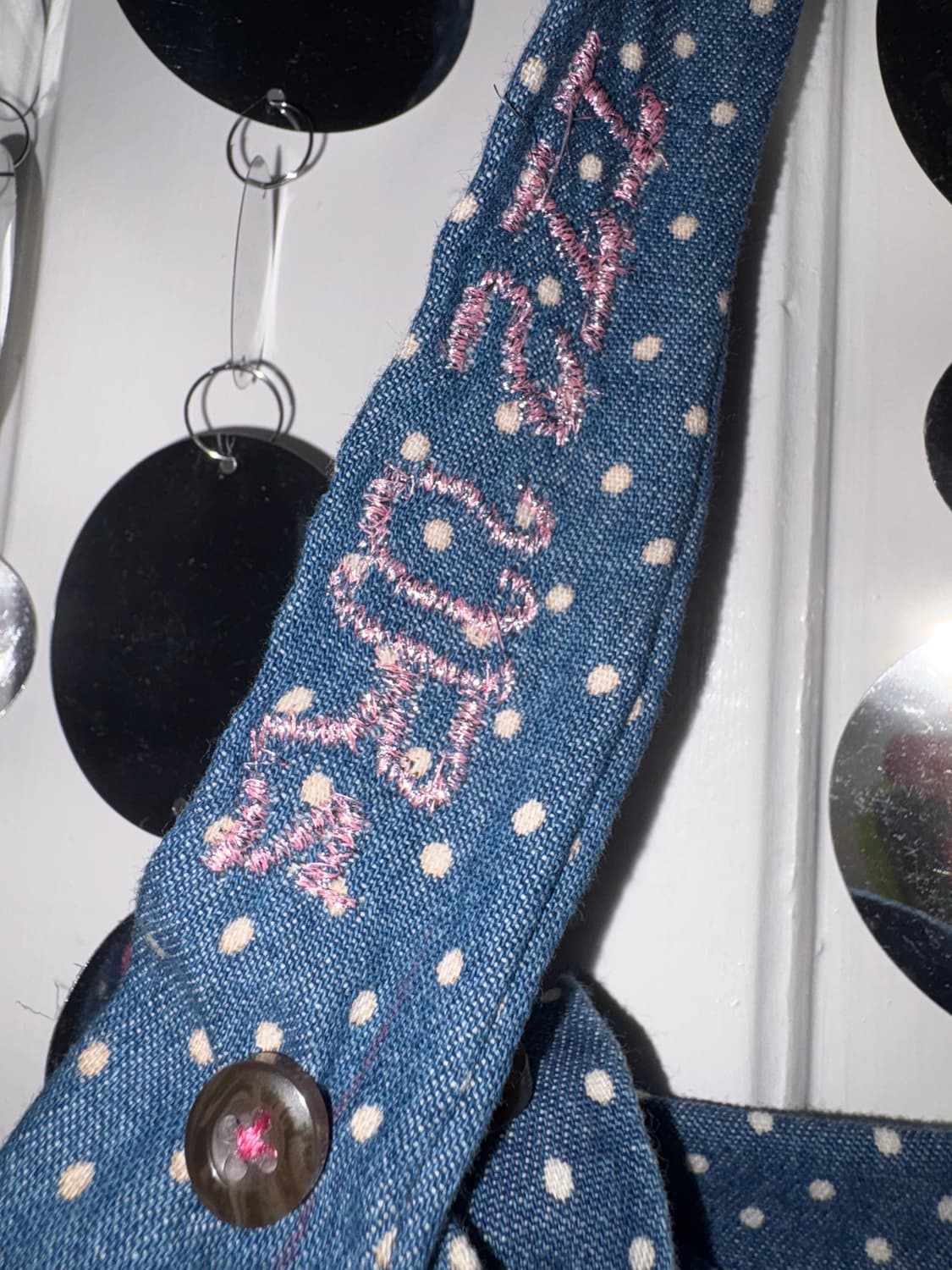 Denim dot patch cross bag 상품이미지3