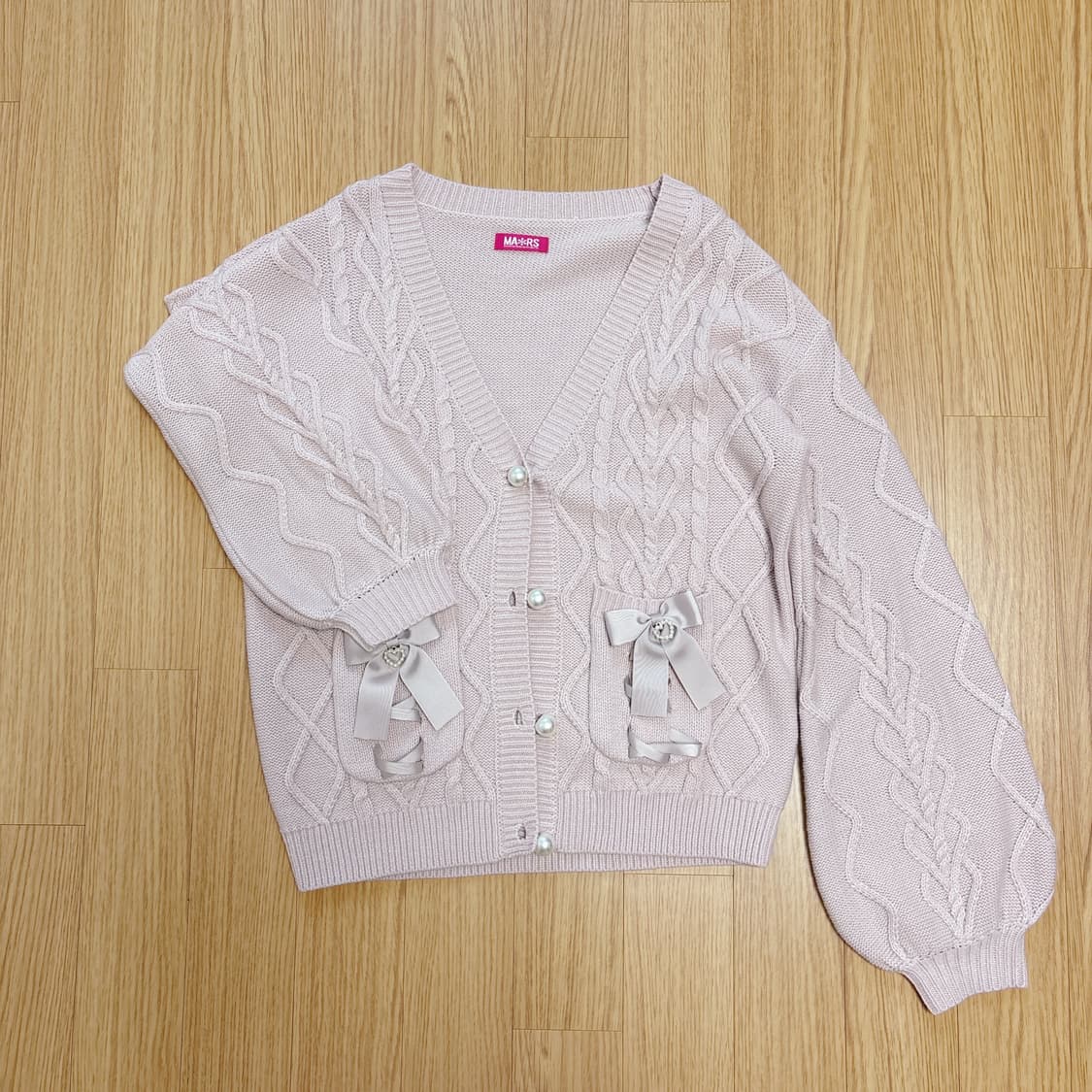 MA*RS 마즈 리본 케이블 니트 가디건 핑크 상품이미지2