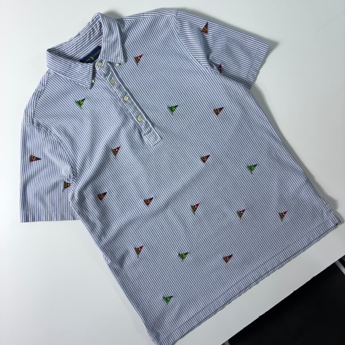 Polo  폴로 랄프로렌 플래그자수 코튼 스트라이프 옥스퍼드 반팔 니트  상품이미지2