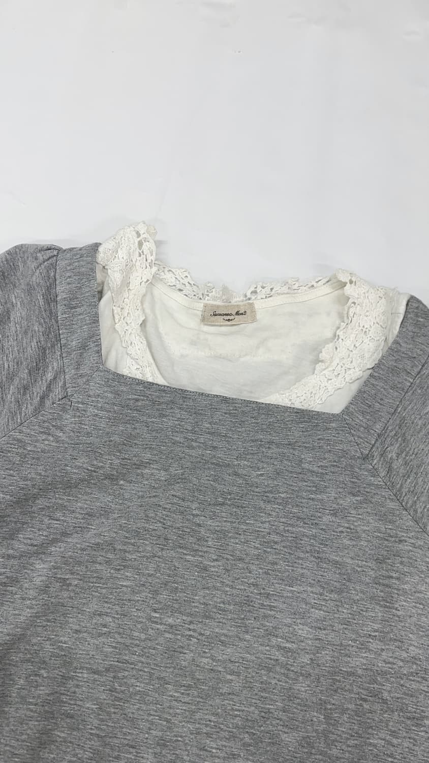 🎀사와코의 히메 갸루 코디세트🎀  스퀘어넥 레이스 반팔티셔츠 퍼프소매 상품이미지3