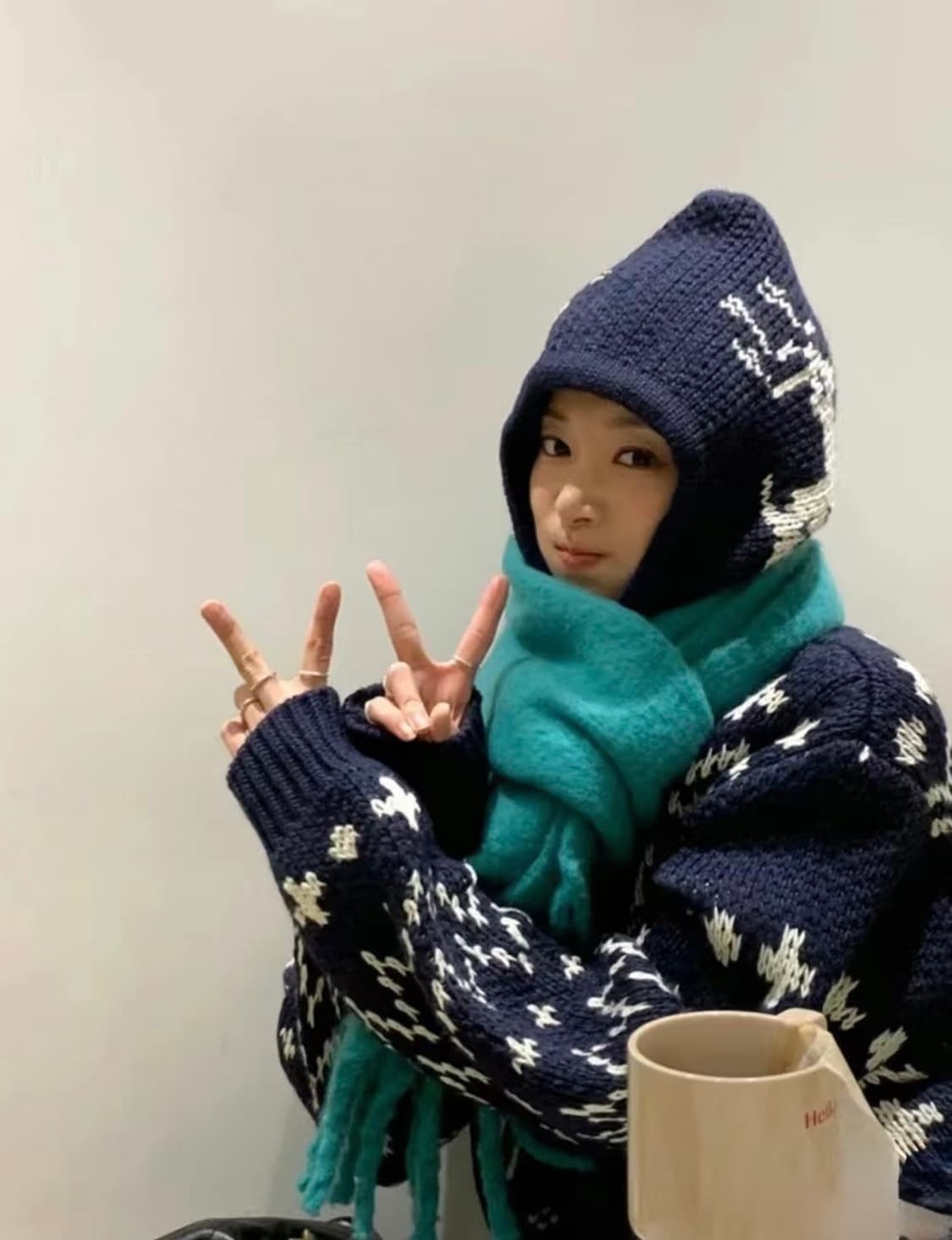 노르닉 니트 후드집업 코위찬 사슴 상품이미지2