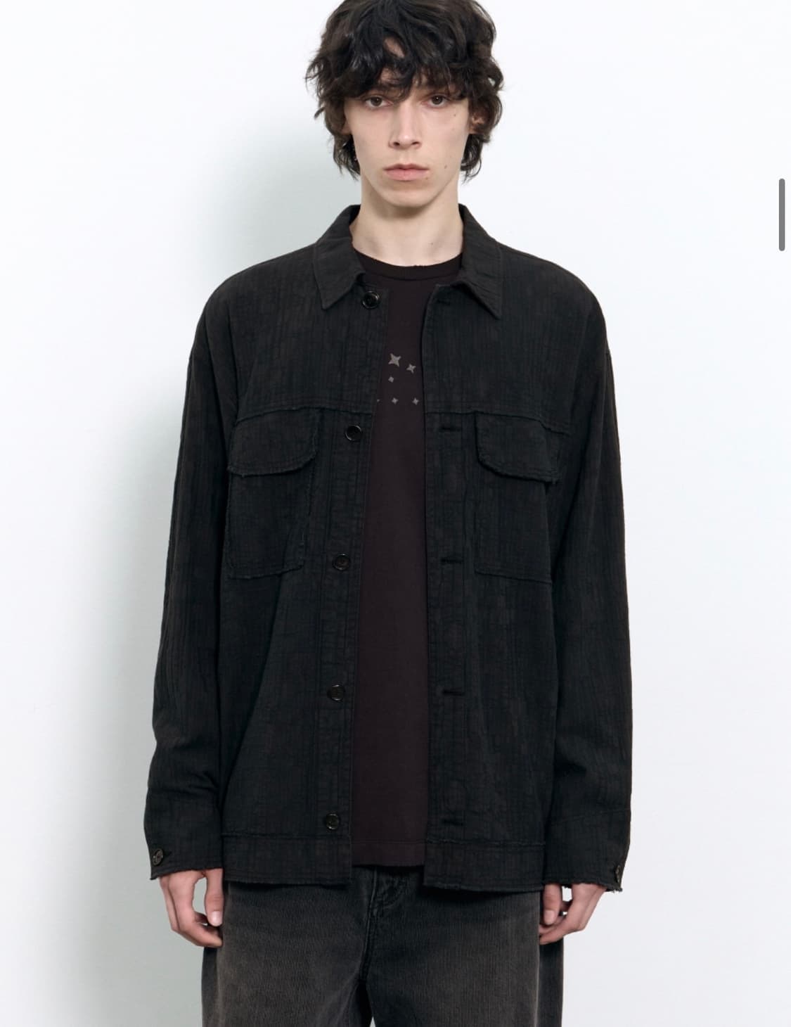 인사일런스 텍스처드 컷오프 셔츠 자켓 DYED BLACK M사이즈 상품이미지6