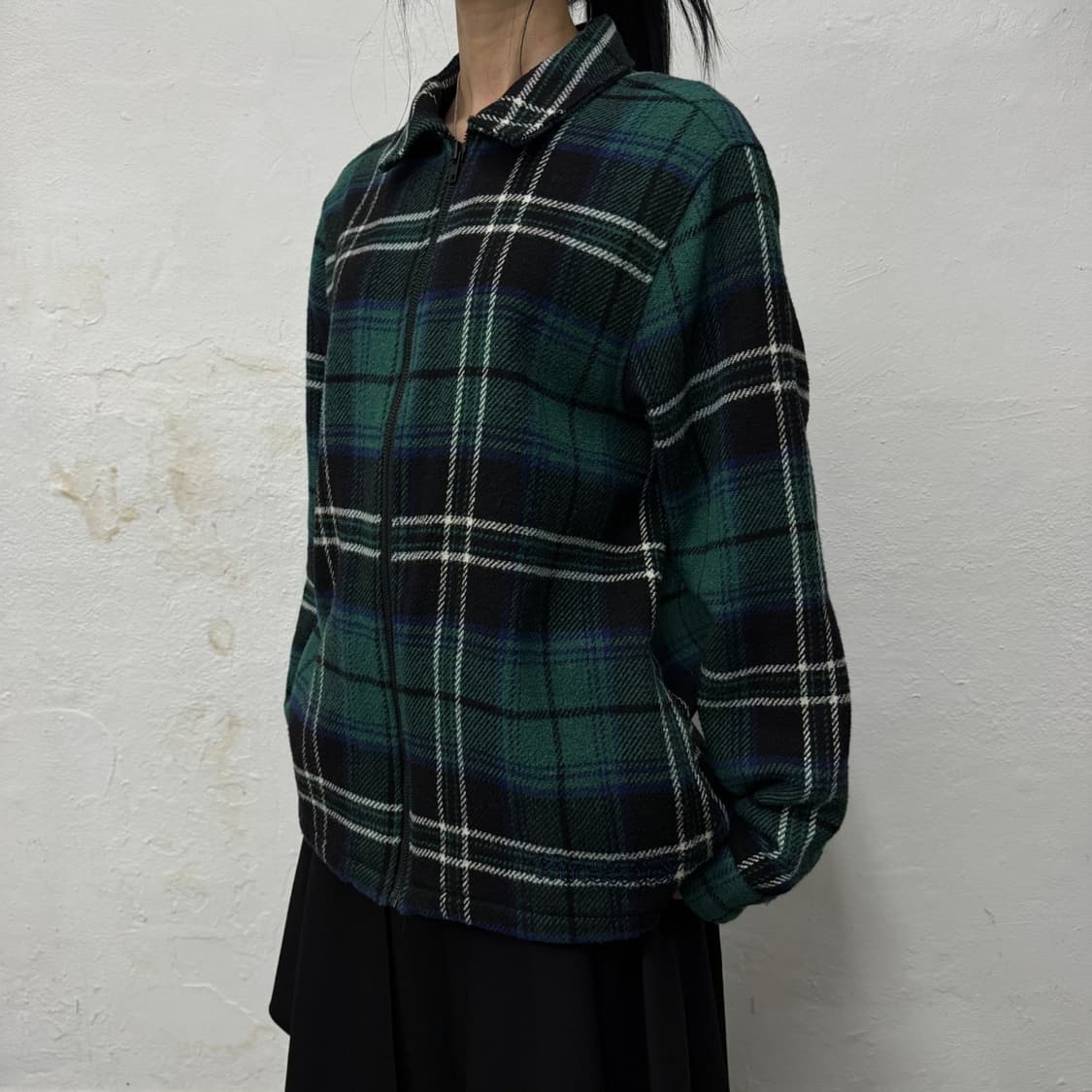 스투시(STUSSY) 그린컬러 플레이드 패턴 울 혼방 집업 블루종 자켓 상품이미지1