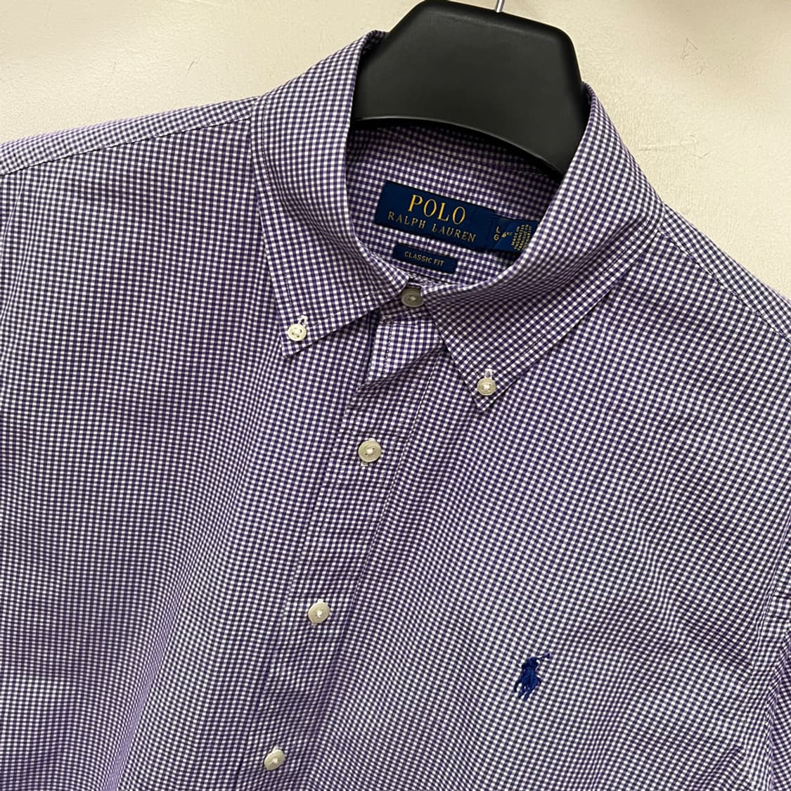 폴로 랄프로렌 클래식핏 퍼플 깅엄체크 반팔 셔츠 L 상품이미지3