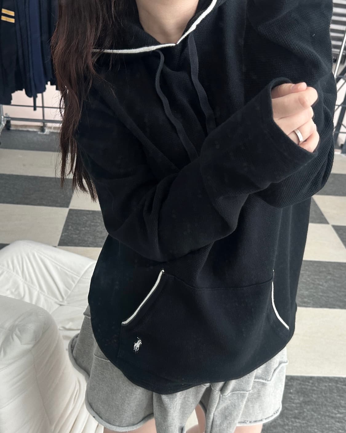 폴로 랄프로렌 블랙 와플 후드티  상품이미지8