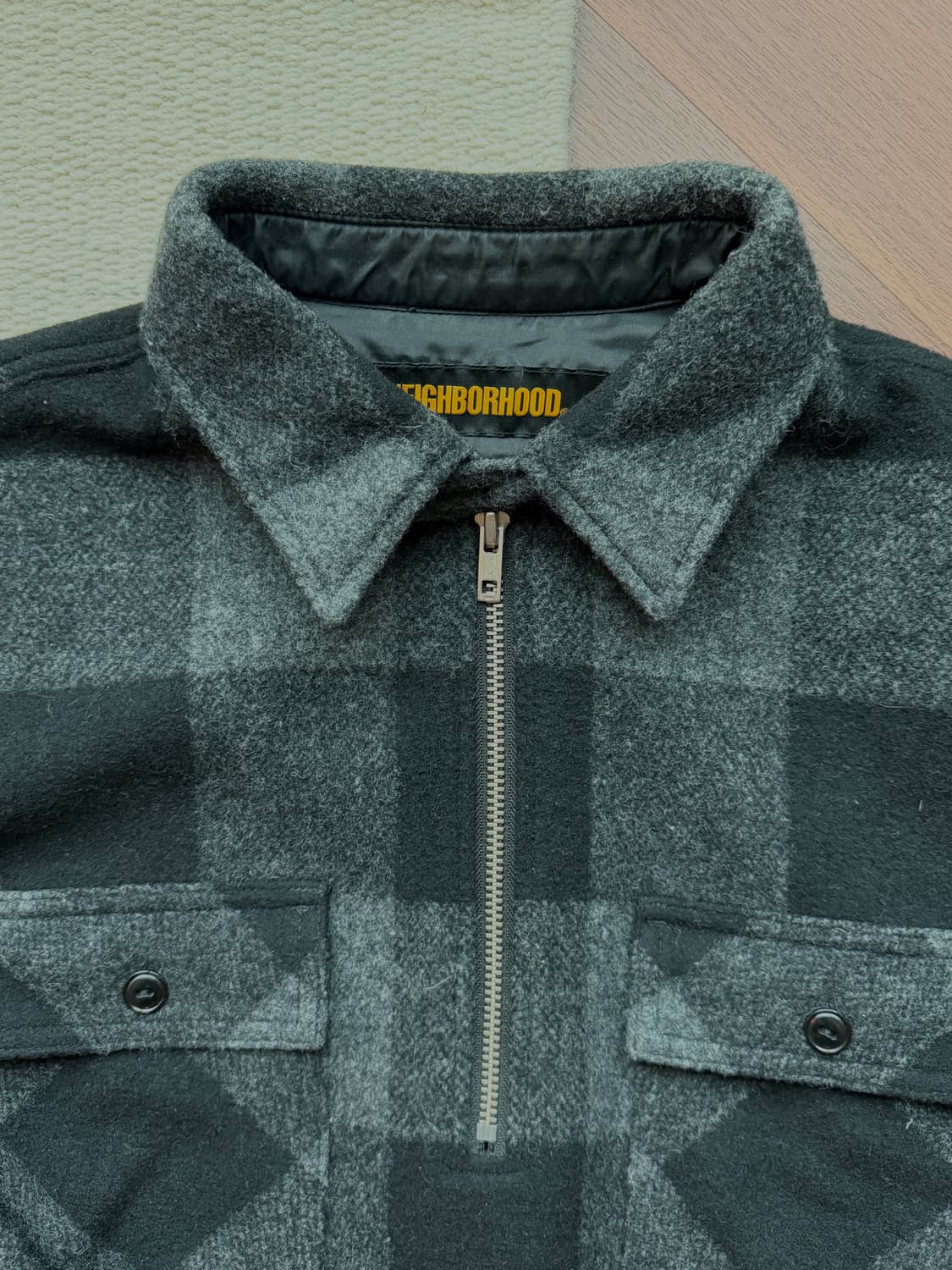 네이버후드 울 체크 하프집 셔츠 자켓 블랙그레이 M 상품이미지2