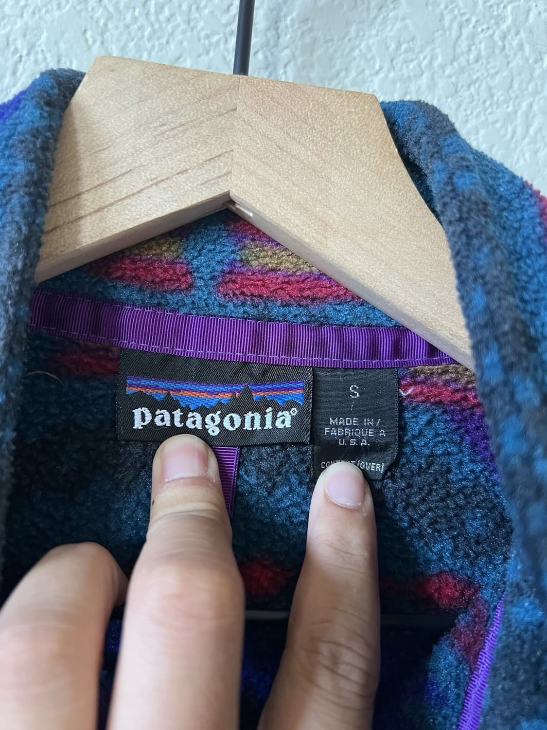 90s 파타고니아 신칠라 스냅-T 퍼플/블루/레드 USA 상품이미지4