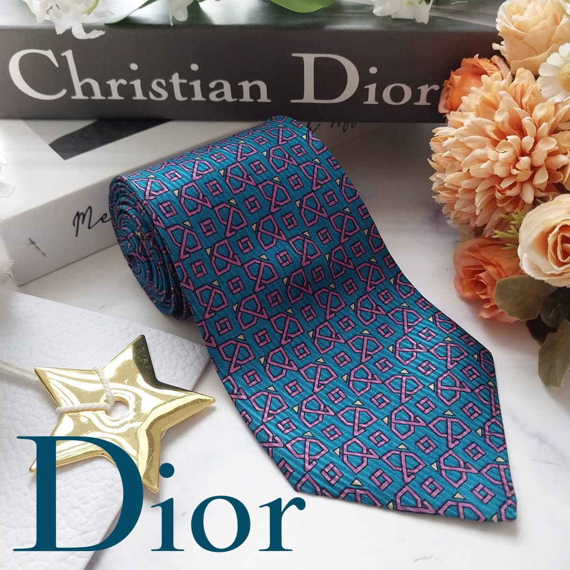 크리스찬 디올 실크 블루 기하 패턴 넥타이 8.6cm A+등급 K2235 상품이미지2