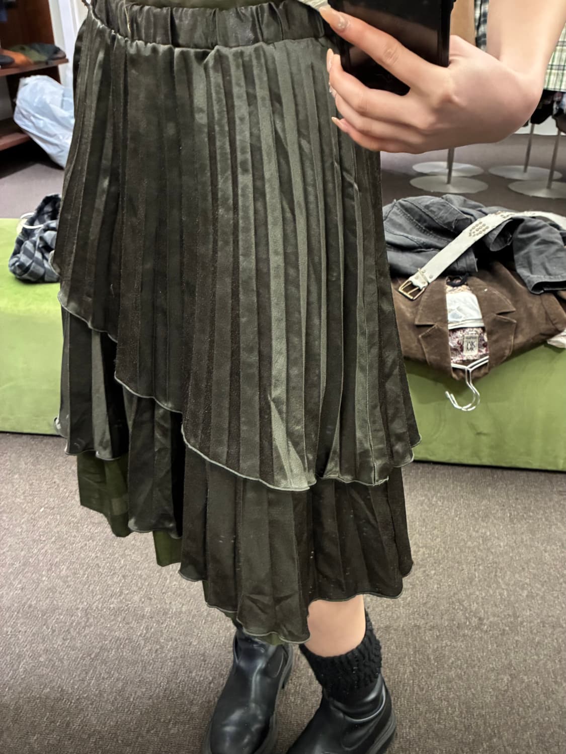 M)Japanese vintage 여성 셔링 언발 미디 스커트 상품이미지2