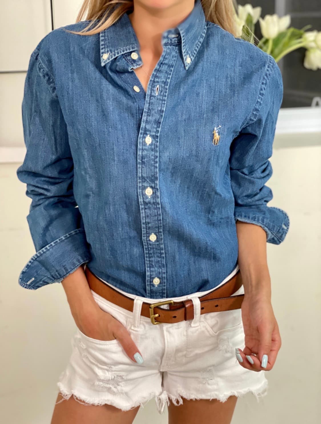 폴로 슬림핏 데님 셔츠 m 상품이미지1