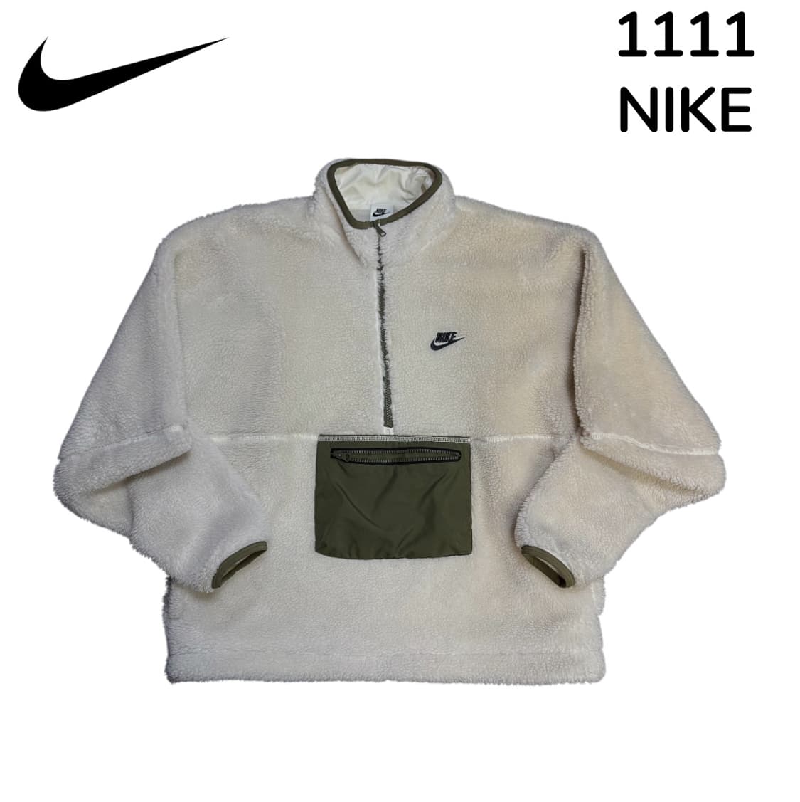 나이키 말차카키 화이트 뽀글이 후리스 아노락 맨투맨 M 상품이미지2