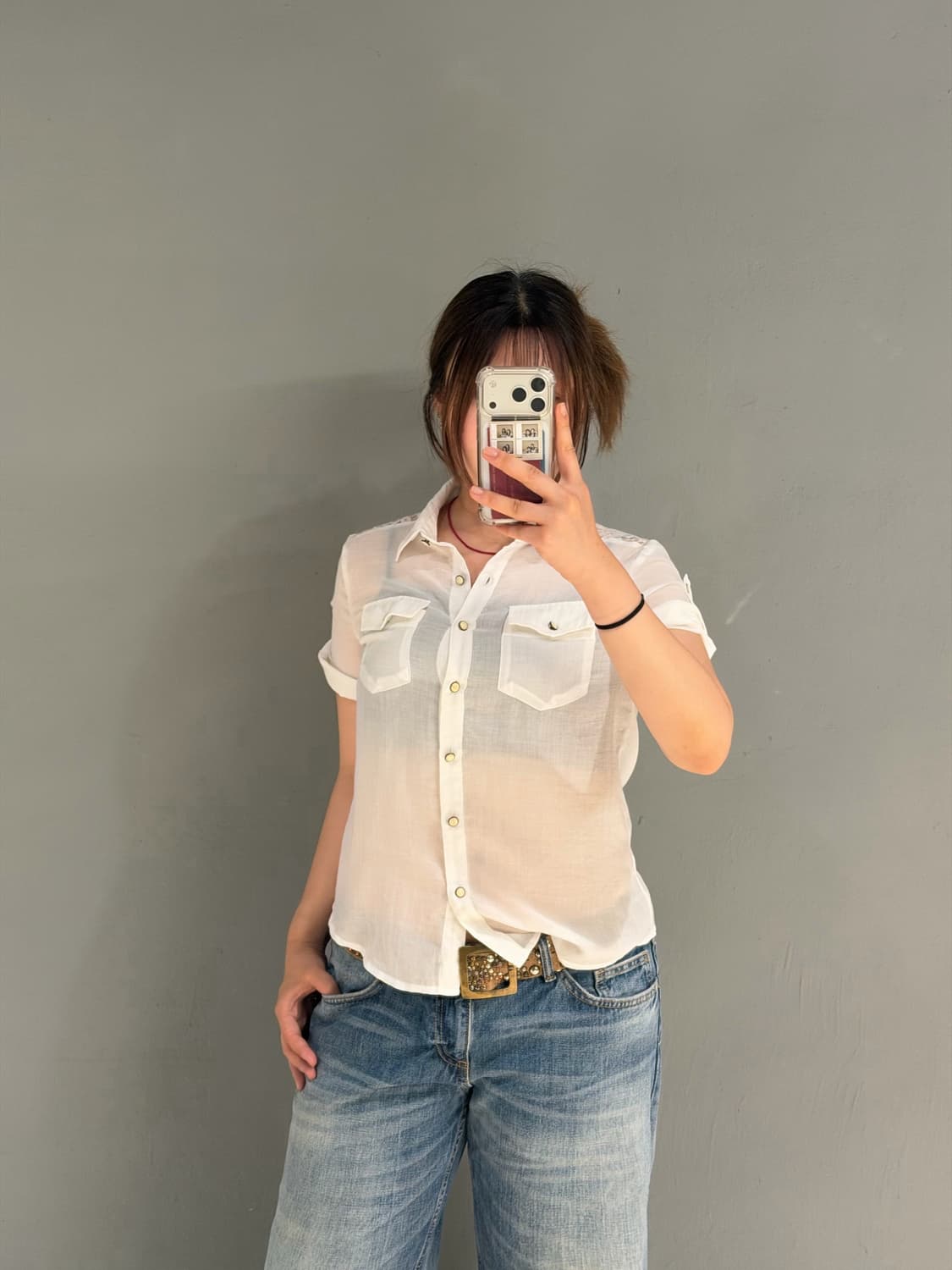 back lace point pocket shirt  상품이미지2