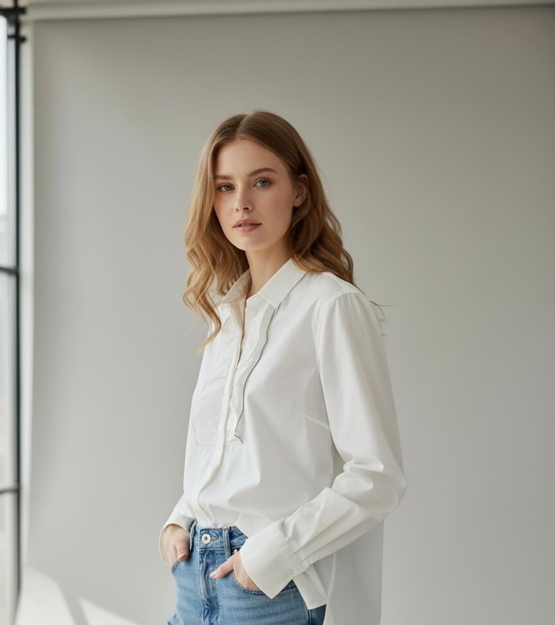 브루넬로쿠치넬리 여성 셔링 화이트 셔츠(M) 상품이미지1