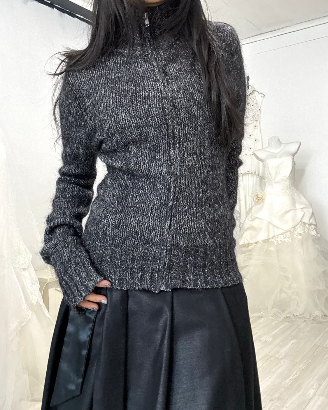 Melange Gray Mohair Knit Zip-Up 상품이미지4