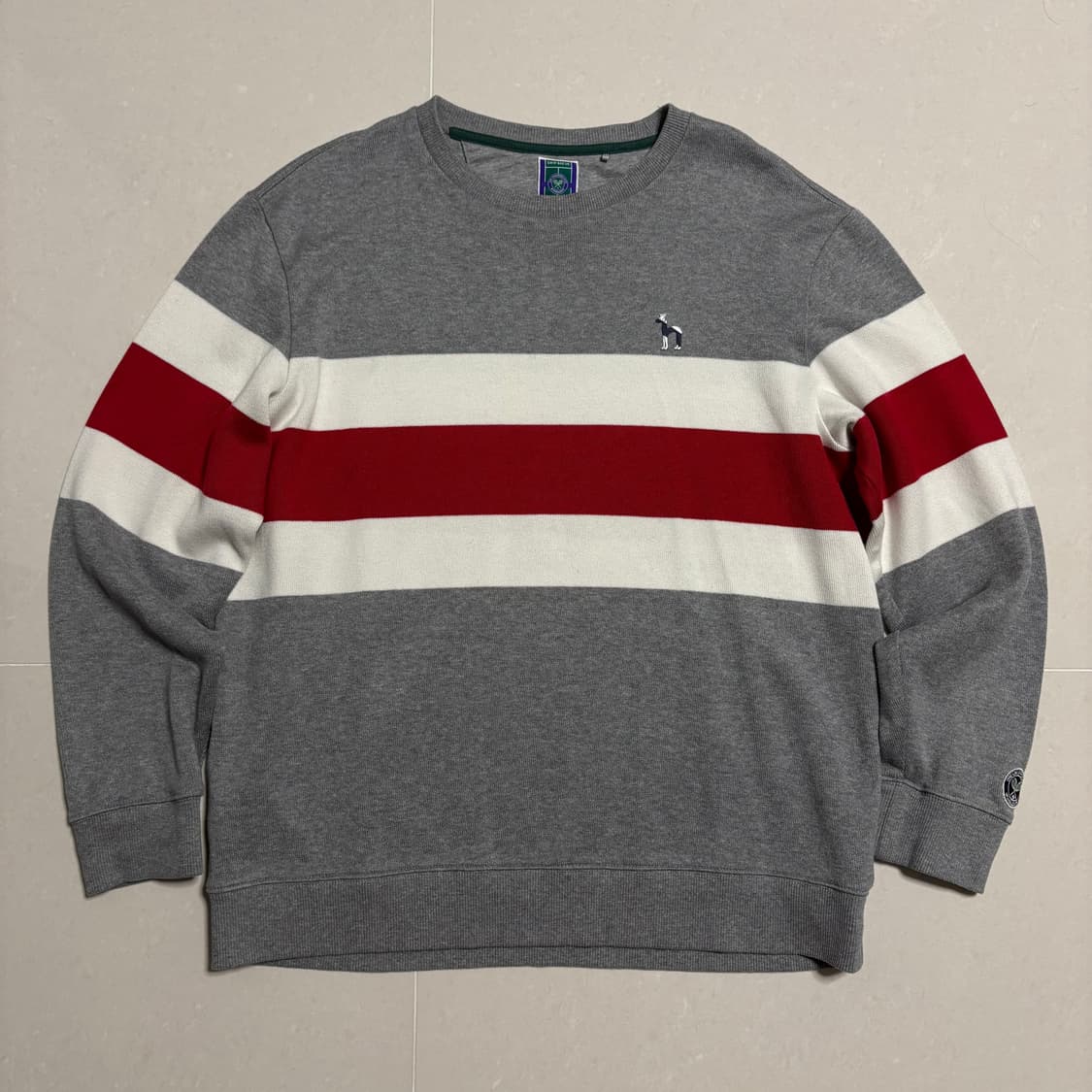 정품 헤지스 윔블던 빅플래그 배색 맨투맨 그레이 상품이미지2