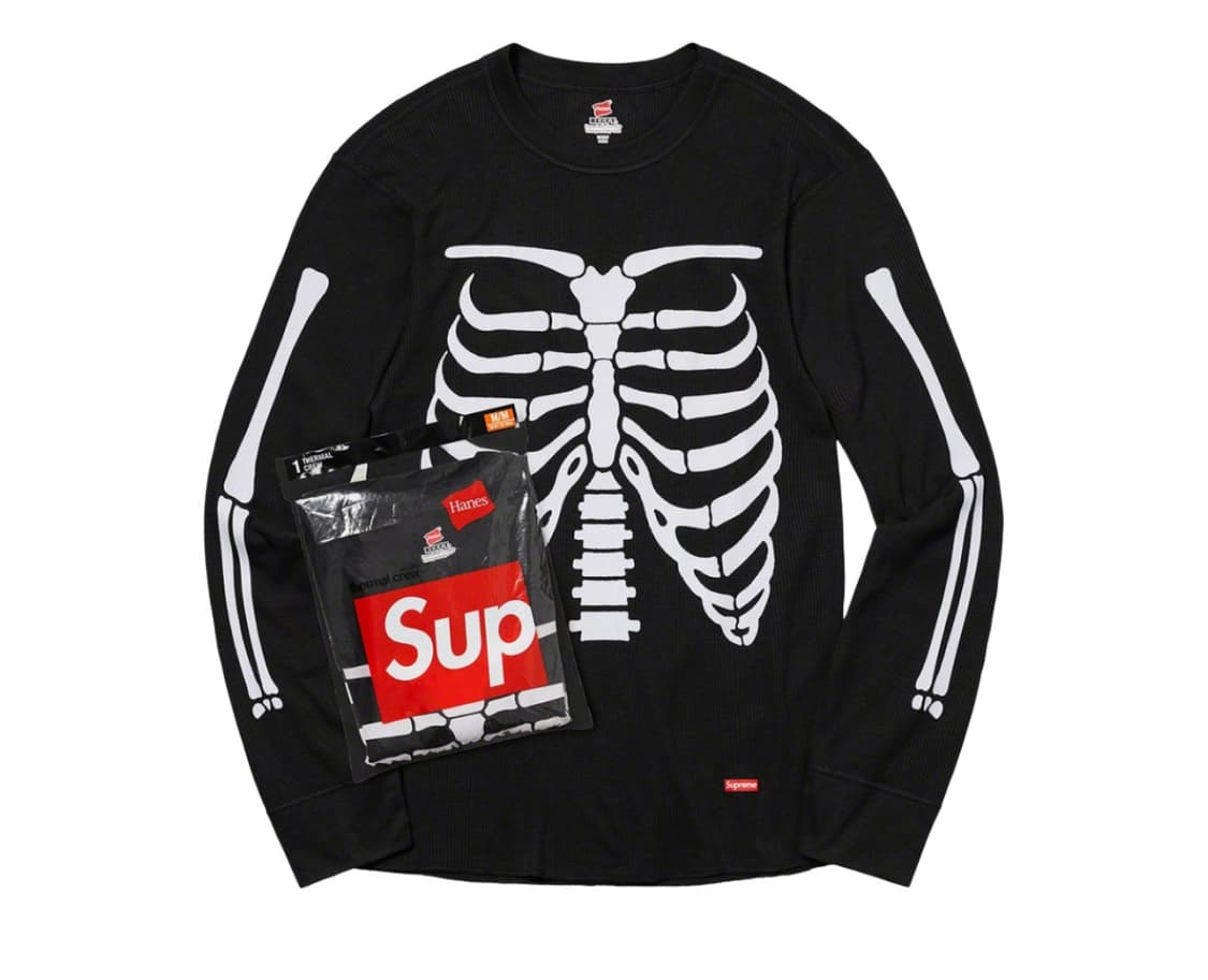 슈프림 헤인즈 본즈 써멀 크루 블랙 S 상품이미지1