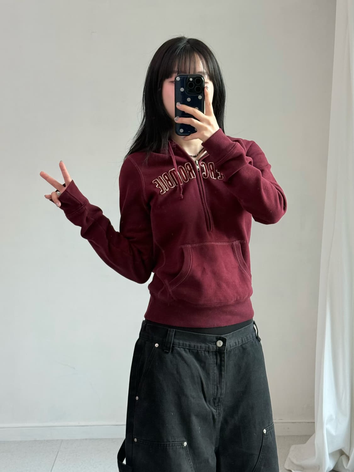 아베크롬비 버건디 후드 반집업 상품이미지3