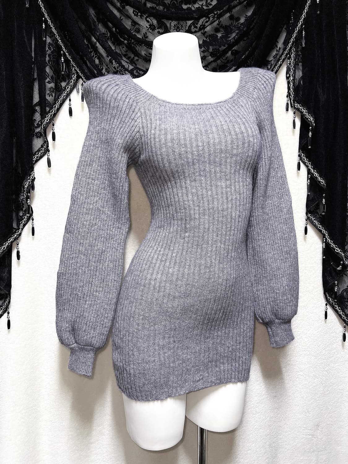 로맨틱갸루 로걀 오네 퍼프 벌룬 오프숄더 니트원피스 섹시 연말 딱붙핏 상품이미지8