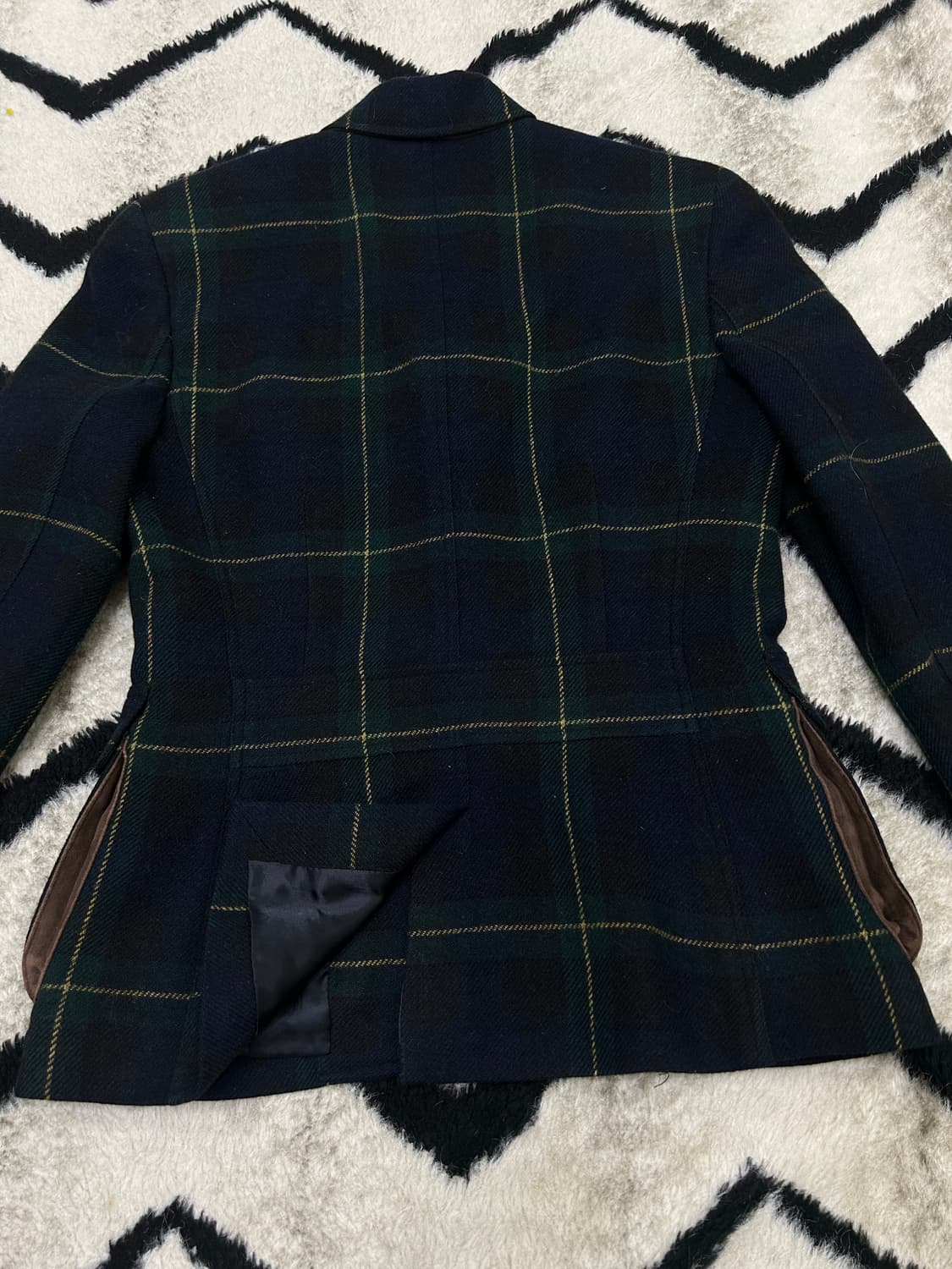[XS]폴로랄프로렌 타탄체크 가죽패치 울 블레이저/카키네이비 상품이미지3