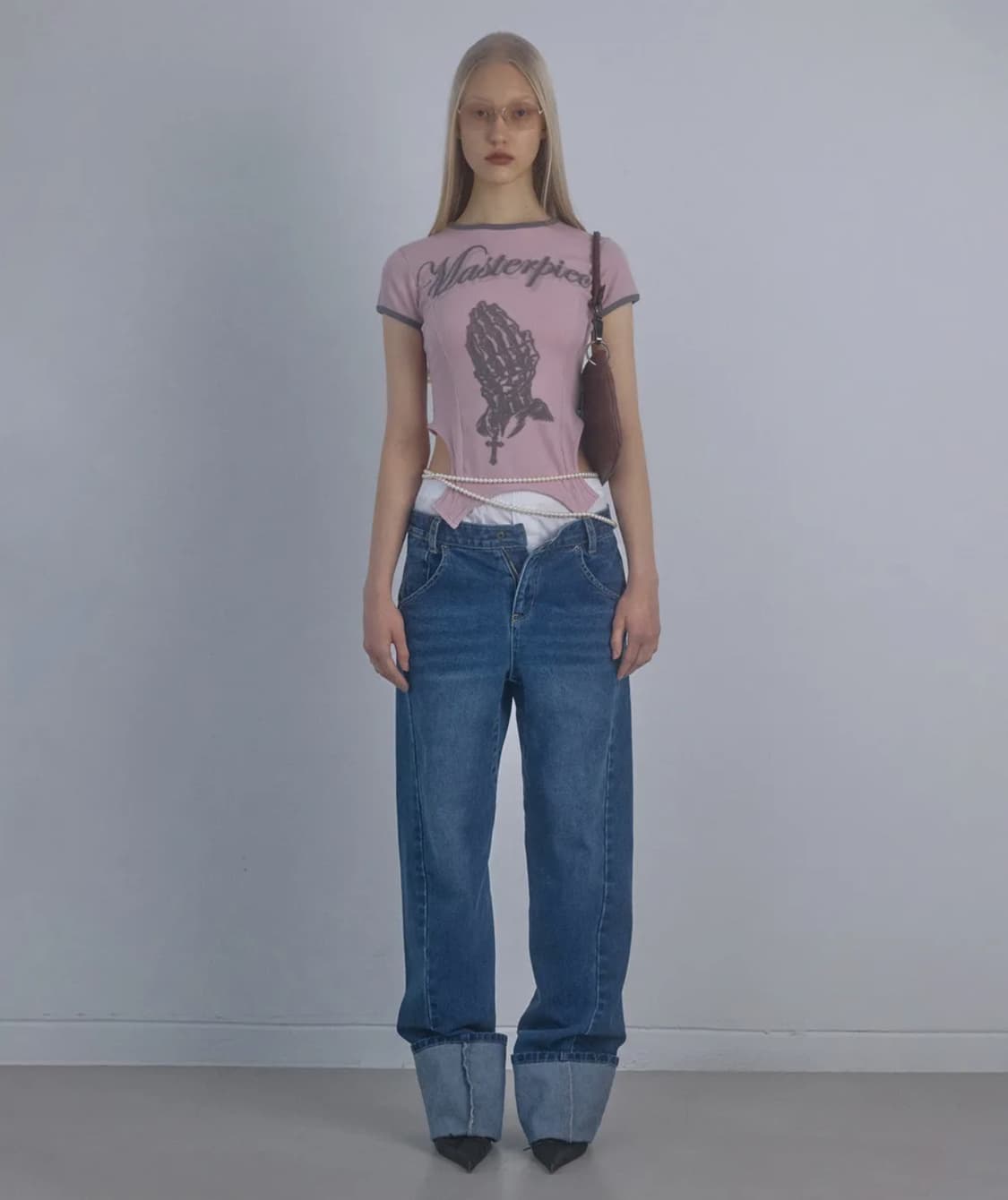 스컬프터 Corset Line Tee Baby Pink 코르셋 라인 반팔 상품이미지3