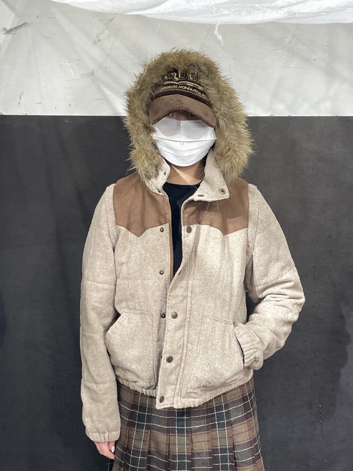 일본빈티지 울프죠 menina 트위드 퍼 후드 패딩 점퍼   BIKI F 상품이미지3