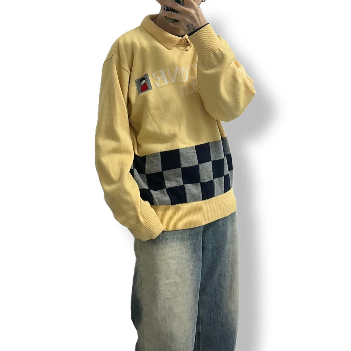 PICONE CLUB 체커보드 배색 니트 일본빈티지 상품이미지4
