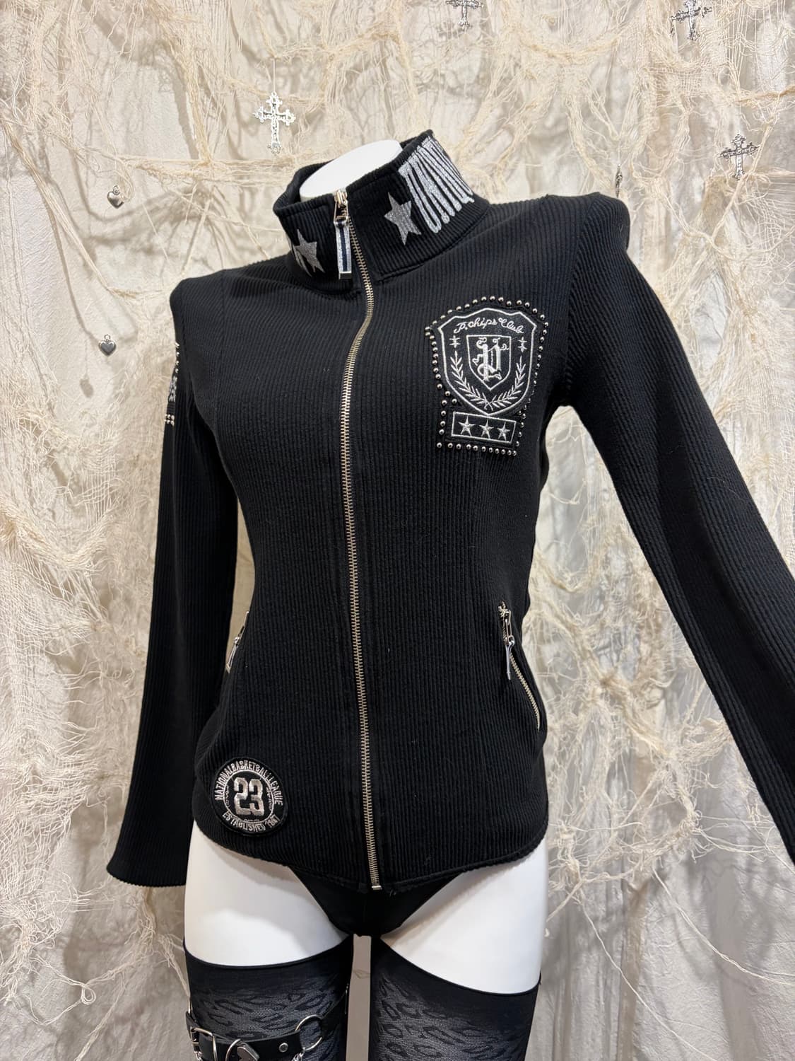 Y2K high-neck stud Glitter zip up 상품이미지10