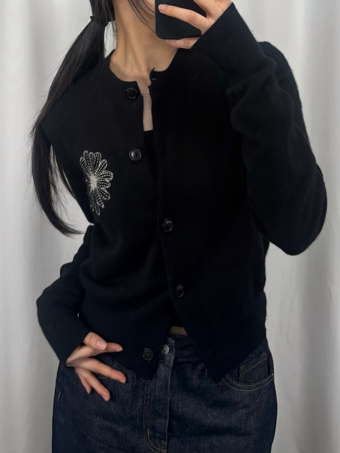 마르디 메크르디 플라워 자수 블랙 가디건 상품이미지1