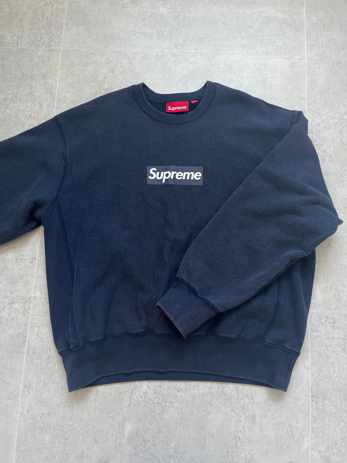 슈프림 워시드 박스 로고 크루넥 네이비 m 상품이미지2