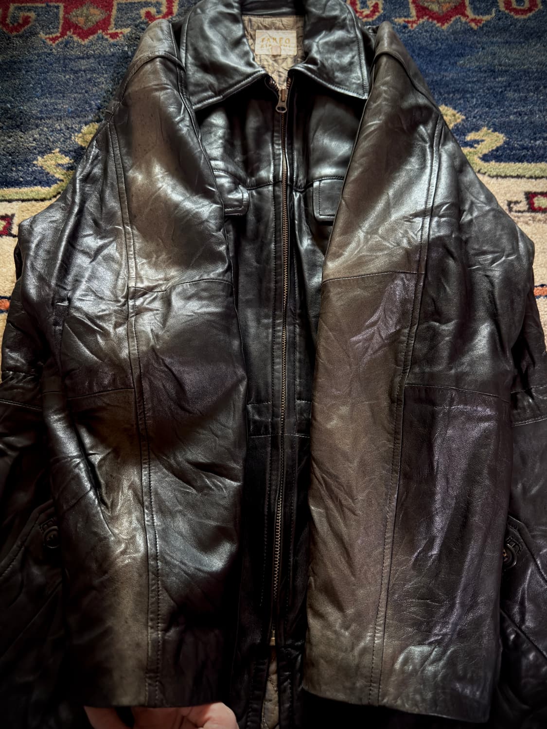 90s Takeo Kikuchi 썬페이딩 램스킨 레더 카코트 상품이미지5