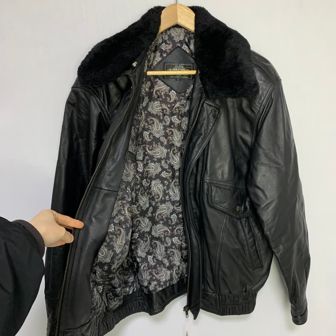 EMOTION 빈티지 양가죽 무스탕 리얼 레더 봄버 자켓 L 상품이미지5