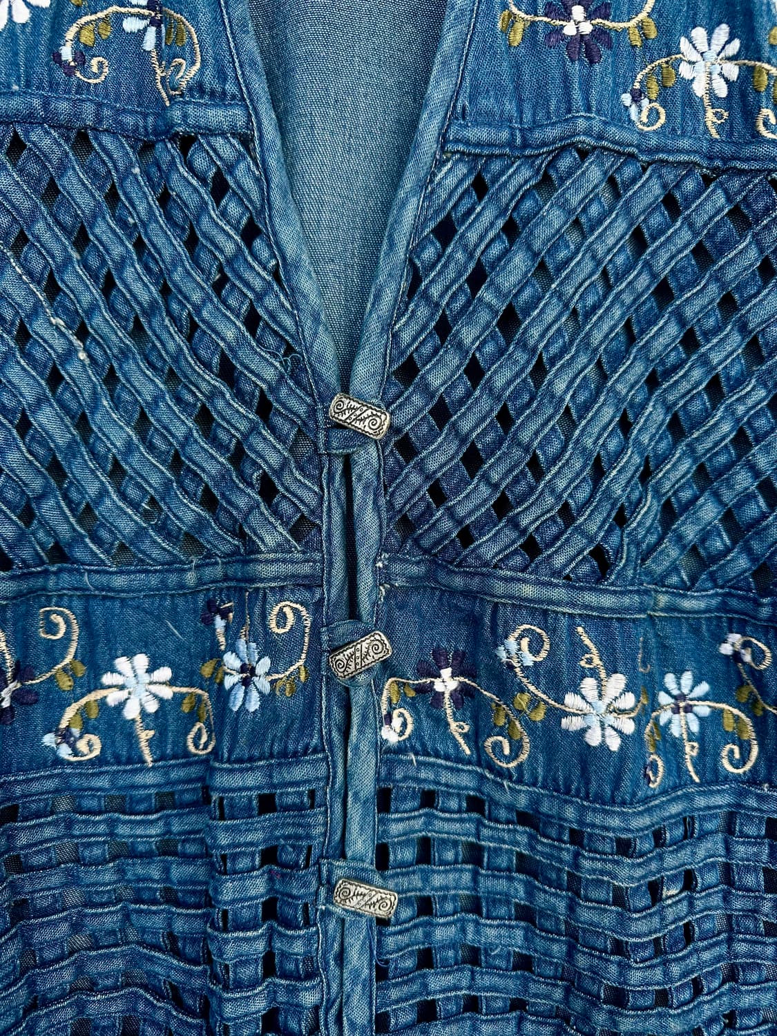 핸드메이드 우븐 데님 자수 베스트 상품이미지4